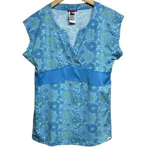 THE NORTH FACE Vapor Wick Blue +
Lime Green Floral Top Blouse Size Large